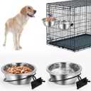Crate Bowls for Large Dogs, ShineMe Heavy Duty Hanging Dog Bowls for Kennel Cage Crates, No Spill Stainless Steel Dog Crate Water Bowl or Large and Medium Dogs, 56oz, Set of 2