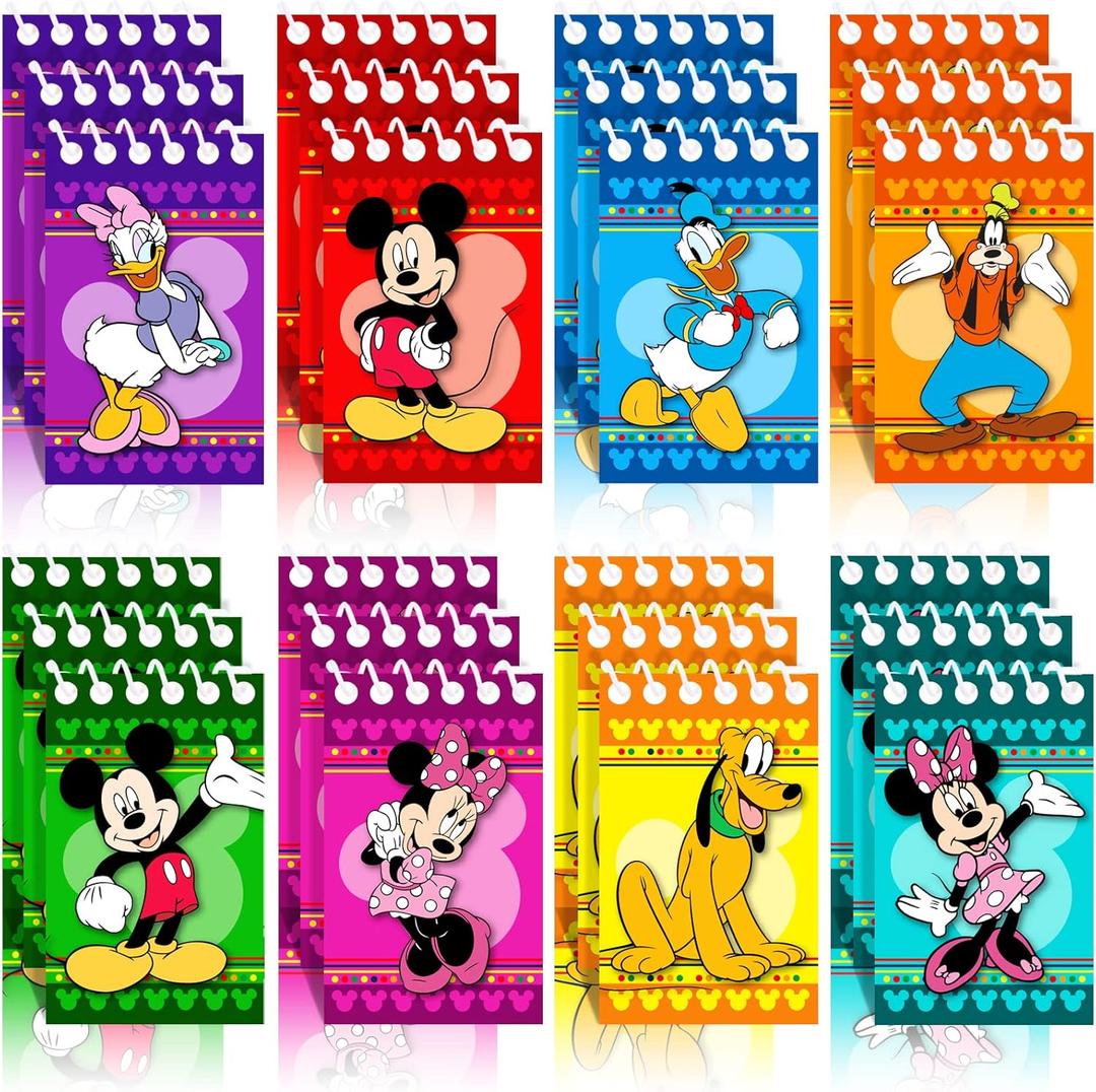 Mouse Birthday Party Supplies, 24Pcs Mini Notepads for Mickey Birthday Party Gifts, Goodie Bag Stuffers, Classroom Rewards, 8 Types