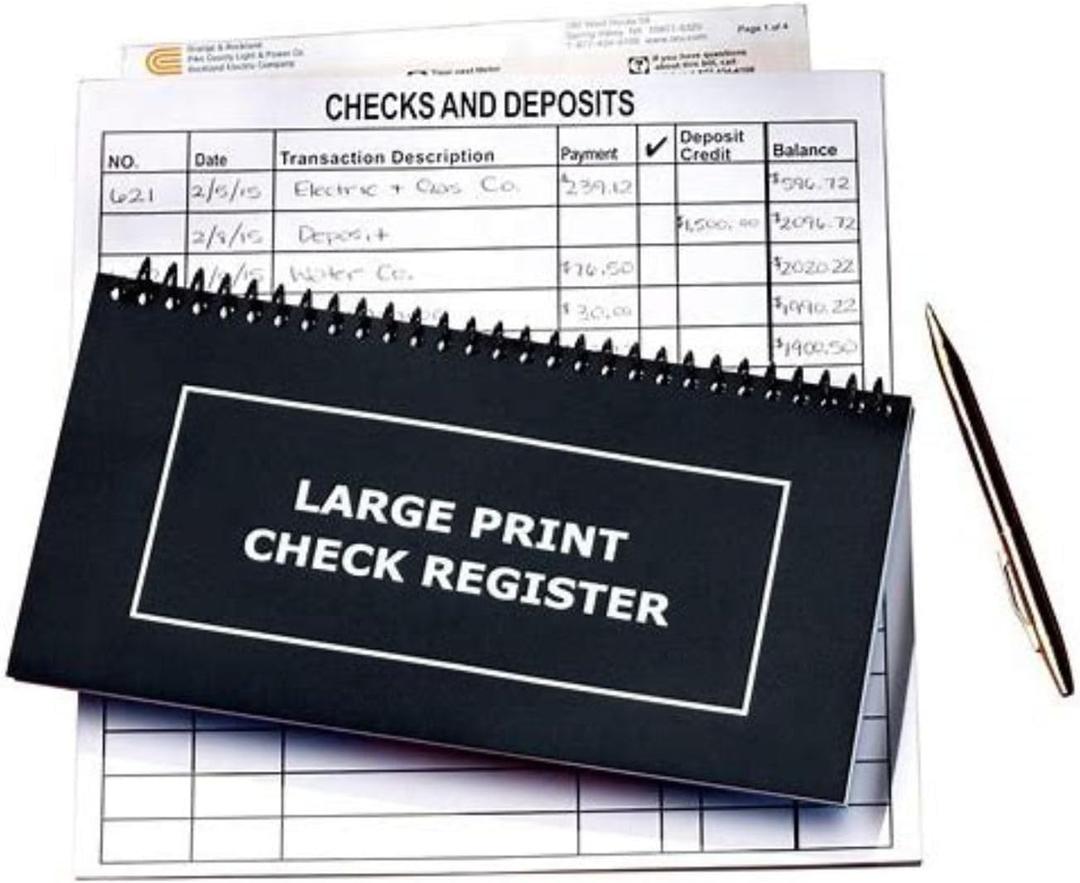 Jumbo Print Check Register Book - Large Print, Easy-to-Read, Spiral Bound, 56 Pages for Personal Accounting, Easy Transaction Reference, 10"L x 5"W