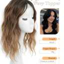 PANEWAY Hair Toppers for Women 16 Inch Synthetic Wavy Clip in Topper Wiglet, Natural Dark Brown Root to Caramel Blonde Ombre with Highlights, Add Volume & Coverage