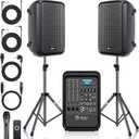 Professional Portable All-in-One Integrated 2-Way PA System Fixed Setup, Suitcase Design w/ 8-Channel Mixer, 2 Speaker Stands, Bluetooth, Mic for Performances, Presentations