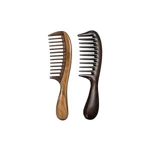 Natural Green Sandalwood Hair Combs - Anti-Static Sandalwood Scent Natural Hair Detangler Wooden Comb Pack of 2
