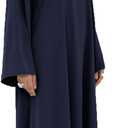 Women Long Abaya Dress with Belt Muslim Bell Sleeve Robe Islamic Maxi Prayer Jilbab (Blue, M)