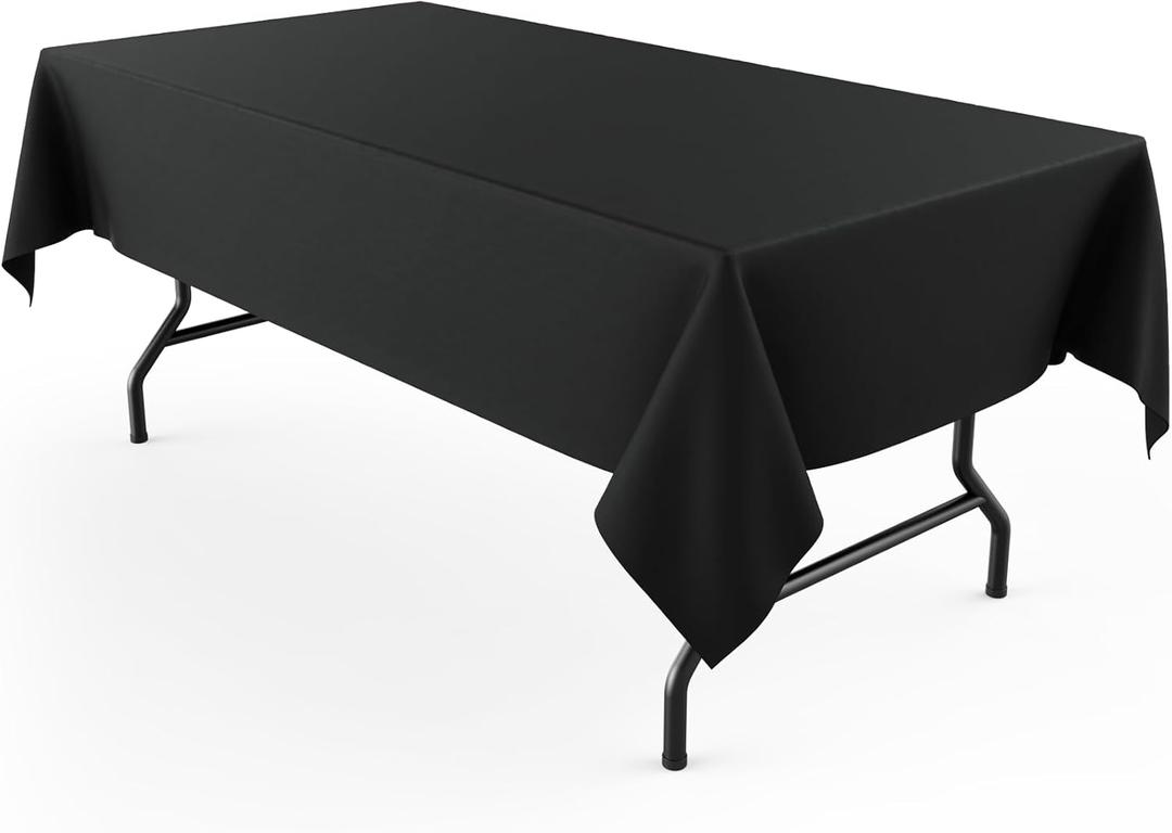 Pureegg Durable Table Cloth 60" x 102" - Reusable Polyester Black Tablecloths for Rectangle Tables, Washable Fabric Table Cover for Holiday Party, Dinner, Wedding & Baby Shower, 1 Pack