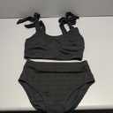 Herseas Women 2 Piece High Waisted Bikini Sets Seashell Textured Tie Strap Swimsuits Bathing Suit Beach Summer Outfits (Medium, Black)