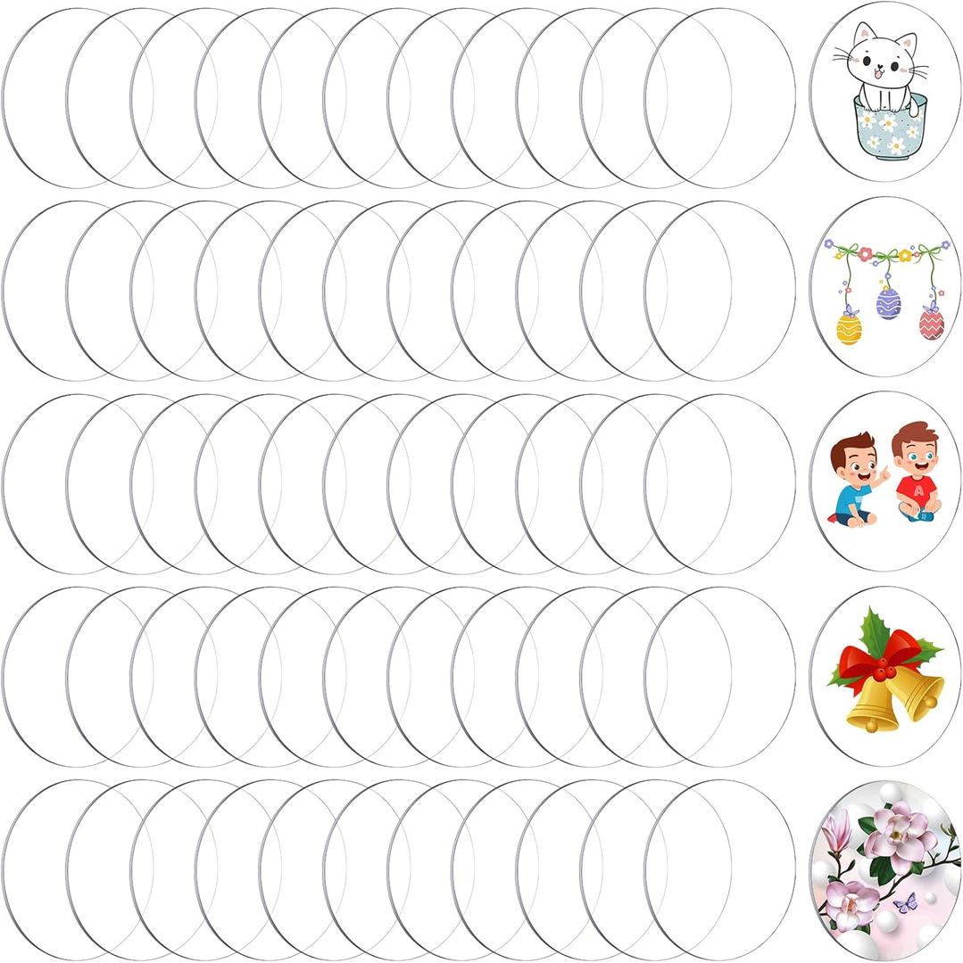60 Pieces Transparent Acrylic Circle Discs Thick Round Acrylic Sheets Blanks Clear Round Ornaments for DIY Projects and Crafts(2 Inch)