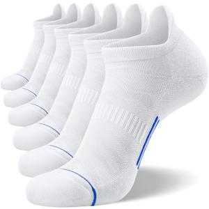 FITRELL Men's 6 Pack Ankle Running Socks Low Cut Cushioned Athletic Sports Socks 7-9/9-12/12-15 (White+blue)
