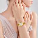 JewelryWe Women's Big Dial Easy Reader Watch Gold/Silver Tone Elastic Stretch Band Wristwatch for Christmas