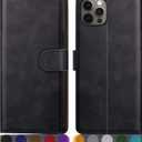 SUANPOT for iPhone 12 Pro Max Leather Wallet case with RFID Blocking Credit Card Holder, Flip Folio Book Magnetic PU Cell Phone Plus Cover for Apple 12 promax Leather case for Men Women 6.7 Black