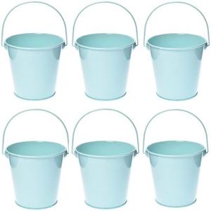 TAKMA Small Metal Buckets with Handle, 6 Pack 4.3 Inch Colored Galvanized Bucket for Kids,Classroom,Crafts,and Party Favors (Green Blue, 4.3" Top)