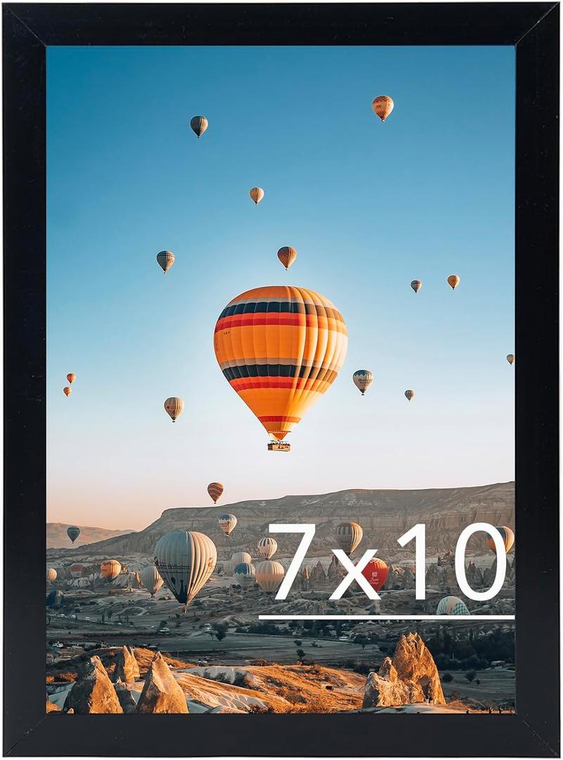 7x10 Picture Frame Black for Wall Hanging or Tabletop- Wall Mounting Horizontally or Vertically, 7 x 10 Wall Gallery Poster Photo Frames for 7 by 10 Photos, Black