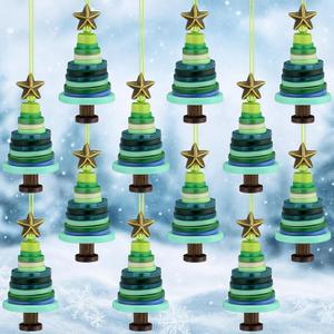 Soulchen 16 Sets Button Christmas Ornament Kit Button Christmas Tree Craft DIY Green Hanging Ornament Kit for Xmas Holiday Decoration Stocking Filler Party Favor