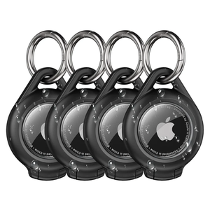 Waterproof Airtag Holder - 4 Pack Airtag Keychain Holder Compatible with Apple AirTags, Ultra Durable Anti-Scratches Protective Case with Keyring for Luggage, Backpack, Pet, Bag, Black