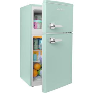 West Bend Mini Fridge with Freezer for Bedroom, Office, Bar or Dorm Room, Retro Compact Refrigerator features Glass Shelves, Manual Defrost and Adjustable Temperature Control, 3.1-Cu.Ft., Green