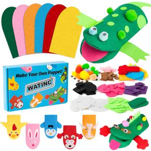 WATINC 6Pcs Hand Puppet Making Kit, Art Craft Felt Sock Puppet Toys, Creative DIY Make Your Own Pompoms Wiggle Googly Eyes Storytelling Role Play Party Supplies Gift for Girls Boys (Animals)