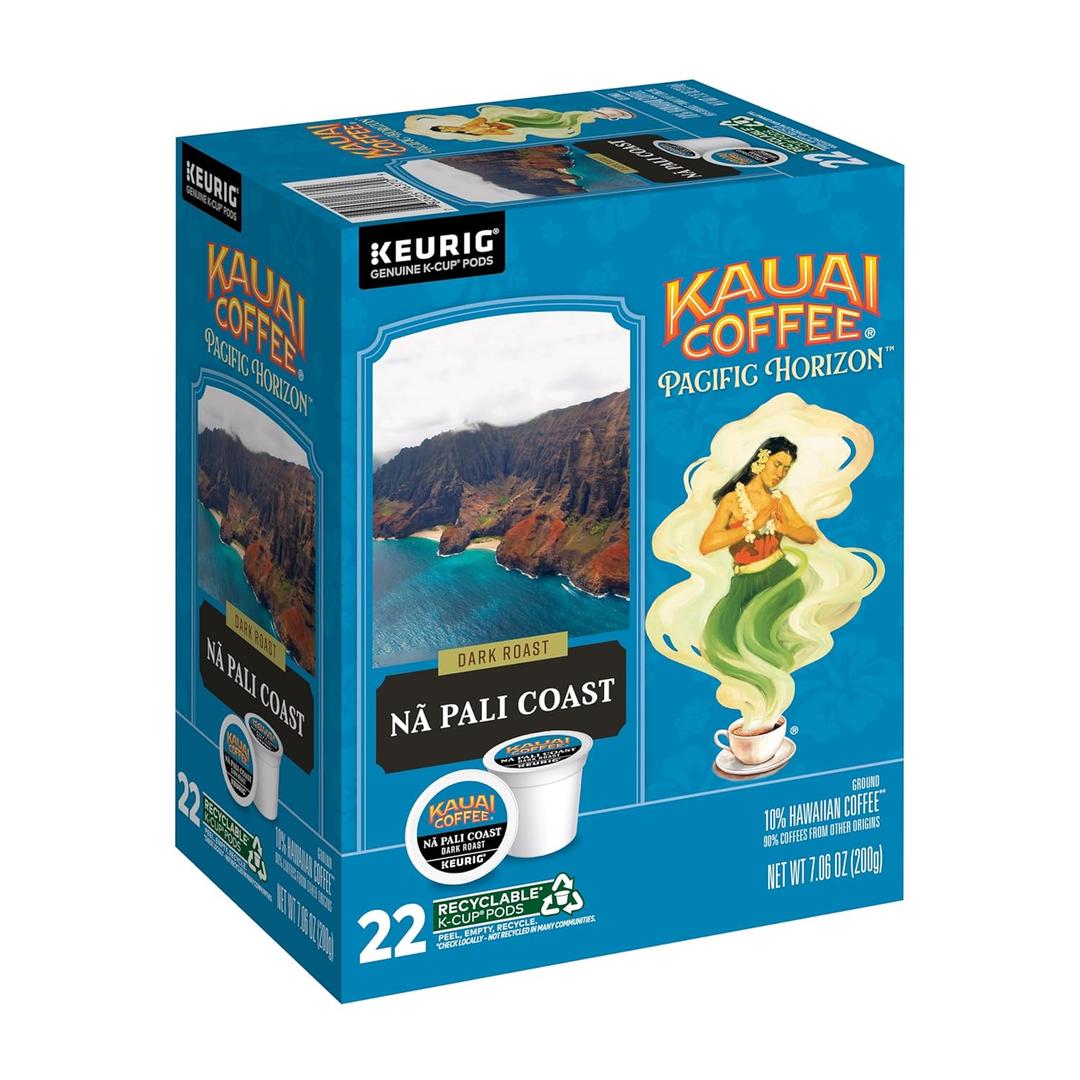 Kauai Coffee K-Cup Pods for Keurig Brewers  Arabica Coffee, 10% Hawaiian  Dark Roast, Nutty with Sweet Chocolate Overtones  Na Pali Coast, 1 Pack of 22 Single Serve K-Cups