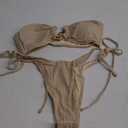 ZAFUL Metal Ring Bandeau Bikini Set Tie Side Bathing Suit High Cut 2 Piece Swimsuit Cutout Swimwear (Medium, Beige)