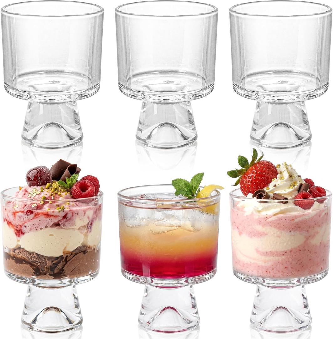 ZEAYEA 6 Pack 7 oz Glass Dessert Cups, Clear Footed Trifle Bowl for Pudding, Sundae, Ice Cream, Cake, Fruits, Salad, Cocktail, Small Parfait Glasses for Party, Bar, Restaurant, Coffee Shop