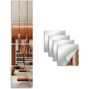 pertetey Home Gym Mirrors,12X12 Inch-4Pack Mirror Tiles Full Length Frameless Wall Mounted Mirror, Tempered Glass Body Tiles for Yoga, Exercise, Dance Studio