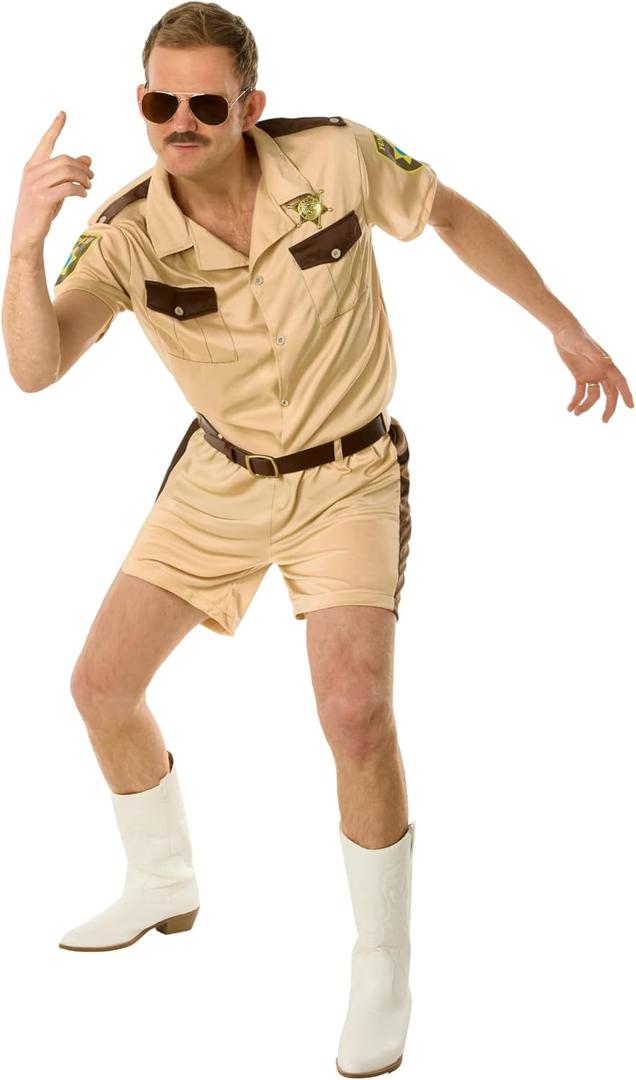 Morph Lieutenant Cop Costume Men 911 Officer Deputy Outfit Brown Tan Police Uniform Sheriff Halloween Costumes For Men (Large)