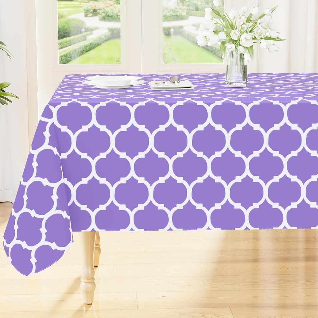Smiry Rectangle Table Cloth, Waterproof Vinyl Tablecloth with Flannel Backing for Rectangle Tables, Wipeable Spillproof Plastic Tablecloths for Dining, Camping, Indoor and Outdoor, (52"x70", Lavender)