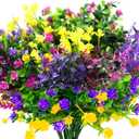 24 Bundles Artificial Fake Flowers Outdoor, 6 Styles UV Resistant No Fade Faux Plastic Greenery Shrubs Plants for Hanging Garden Porch Window Box Farmhouse Outside Decoration (24pcs Mixed Color)