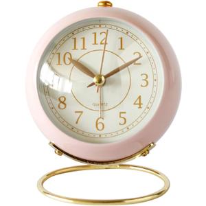 SHISEDECO Small Tableclocks Classic Non-Ticking Tabletop Alarm Clock with Backlight, Battery Operated Astronaut Deskclock with HD Glass for Living Room Bedroom Bedside Indoor Decor (Pink)