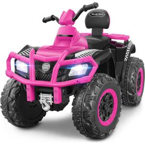 ELEMARA 24V 2 Seater Ride On ATV for Big Kids,4WD Off-Road Kids 4 Wheeler Ride on Toy,400W Motor with 5mph Max Speed,w/Bluetooth,LED Lights,Battery Powered Electric Car, Toddler Ride on Car,Pink