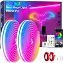Cozylady 40Ft (20Ft *2 Rolls) RGB LED Neon Rope Lights for Bedroom, 12m LED Strip Lamp with Double Sided Adhesive Tape, App/Remote Control DIY Lights Decorate The Outdoor and Indoor of Your Home