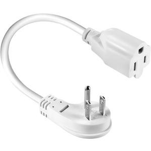 Flat Plug Extension Cord, 1 Feet 1875W Short Extension Cord 13A 16AWG UL Listed 3-Prong Grounded Heavy Duty Power Extension Low Profile Outlet Saver Extension Cords Cable - White
