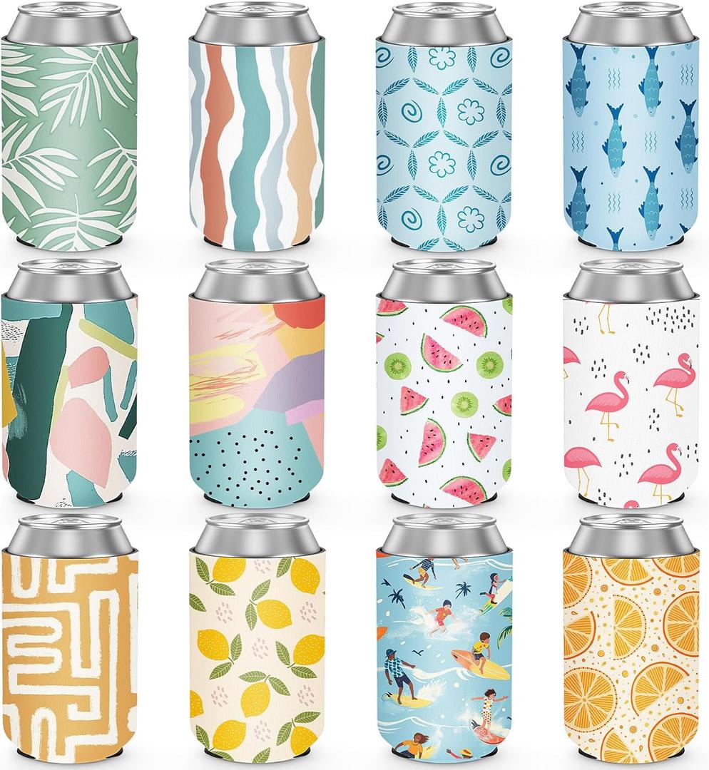 12 Pack Summer Can Cooler Sleeve Insulated Neoprene Can Coolers in Bulk, Beach Pool Bottle Can Drink Holder Party Decorations, Men Women Birthday Bachelorette Party Favor Gifts (Standard)