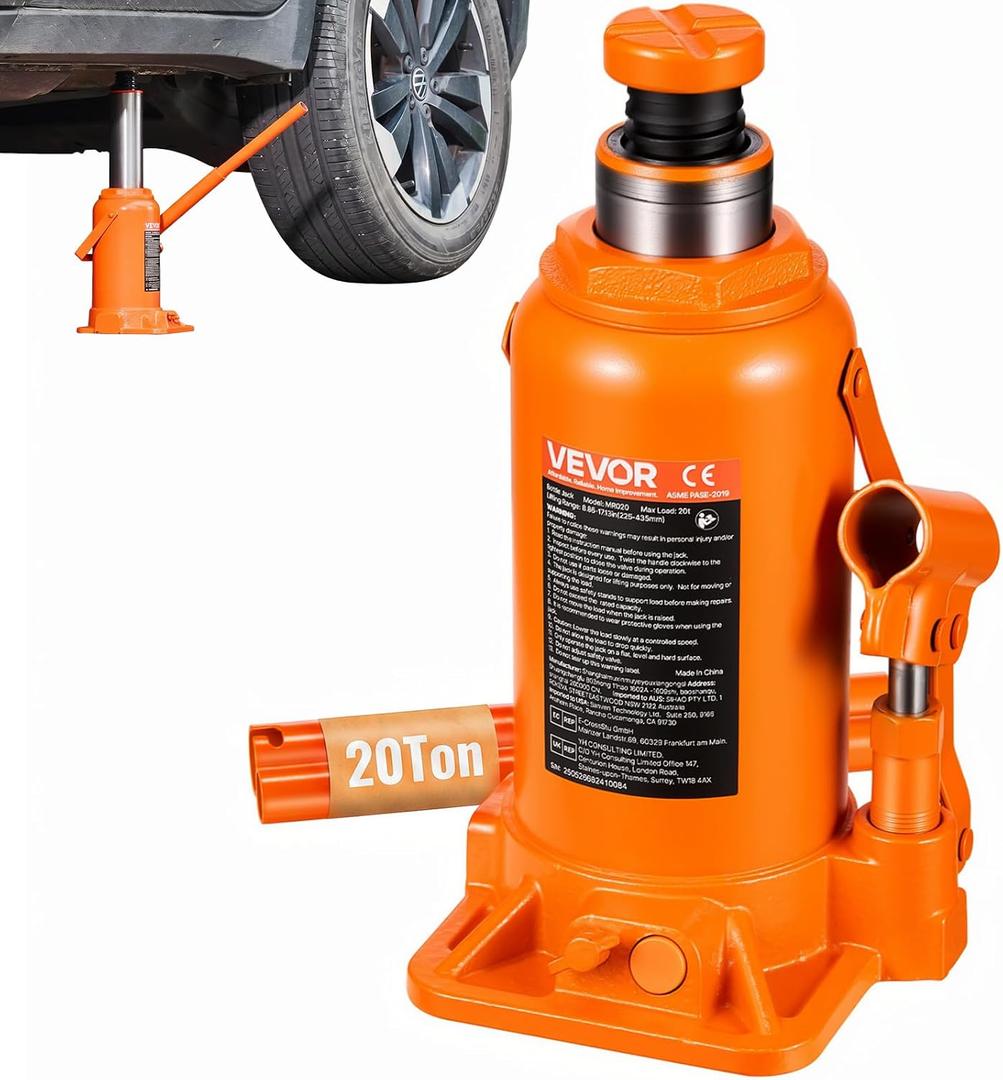 VEVOR Hydraulic Bottle Jack, 20 Ton/44092 LBS All Welded Bottle Jack, 7.5-14 inch Lifting Range, with 3-Section Long Handle, for Pickup Truck, Truck, Car, RV, Auto Repair, Industrial Engineering