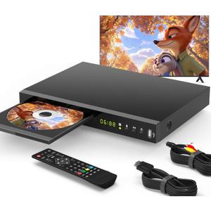 Blu Ray DVD Player Dolby Digital TrueHD/DTS and 1080P Full HD, Play All DVDs and Region A 1 BluRays, Support Max 128G USB Flash Drive + HDMI/AV/Coaxial Output + Builtin PAL/NTSC with HDMI/AV Cable