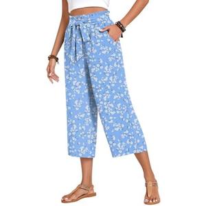 Aodemo Women‘s Capri Pants Plus Size Wide Leg High Waist Tie Knot Pants Casual Palazzo Trousers with Pockets 2XL