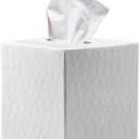 Monarch Abode Hand Hammered Tissue Box Cover Square, White Tissue Holder for Bathroom, Square Metal Dresser Accessories for Home, Decorative Tissue Box Holder, Classic White Handcrafted Tissue Cover