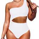 Women's One Shoulder One Piece Swimsuit Cutout Color Block Monokini Bathing Suits XL