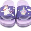 MEMON Toddler Little Kids Dinosaur Beach/Pool/Shower Slides/Anti-Skid Home Bath Slippers/Cute Summer Outdoor Shoes for Girls and Boys (11-12 Toddler, Purple)