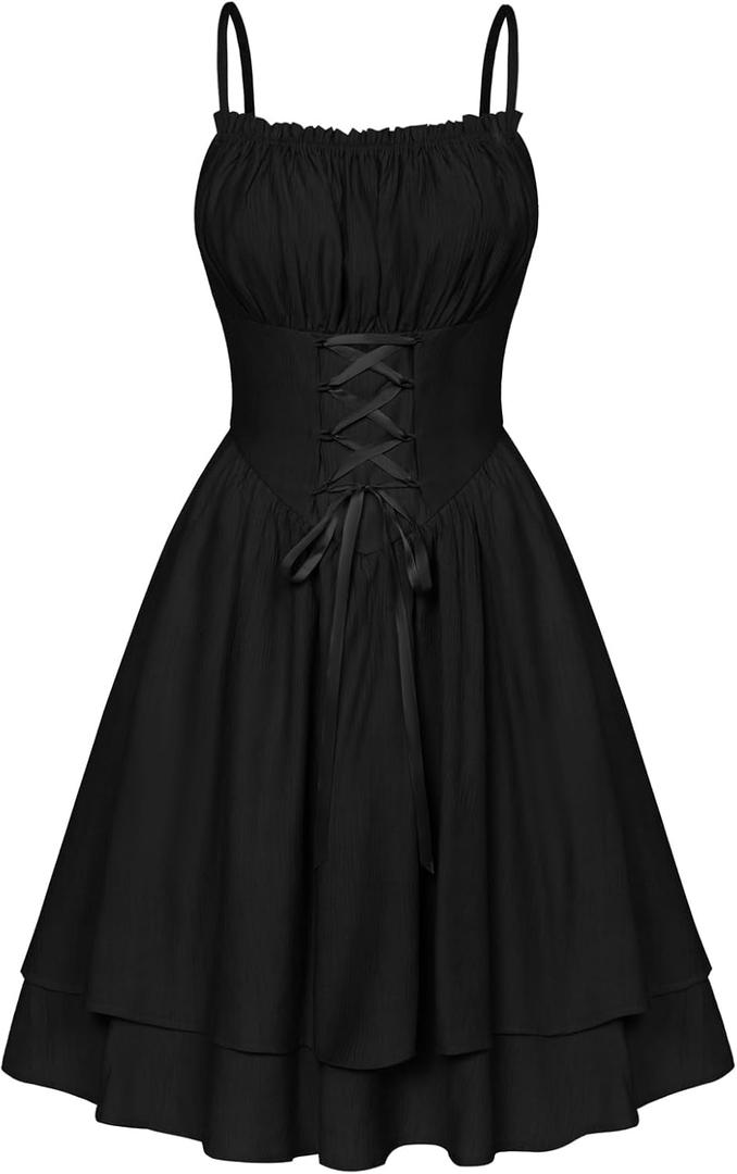 Summer Fairy Dress Sleeveless A Line Mini Dresses Teens Coquette Dress Black, L