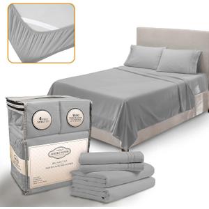 King Size Sheets Set Cooling - Luxury Hotel Sheets - Soft Bed Sheet with Elastic Corner Straps - Deep Pockets Microfiber Bedsheet - Bedding Sheet & Pillowcases -4 PC (King, Light Gray)