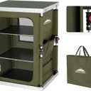 EAGLE PEAK Outdoor Folding Camping Table with Large 3-Tier Storage Organizer and Side Pockets, Easy Set Up Portable Aluminum Camping Kitchen, Green (18.9 x 23.6 x 31.5 IN)