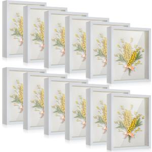 Tuanse 12 Pcs Shadow Box Bulk Display Case Plastic Shadow Box Picture Frame for Photos Flower Wedding Bouquets Pet Memorial Graduation Object Butterfly Tickets Wall Tabletop(5 x 7 Inch, White)
