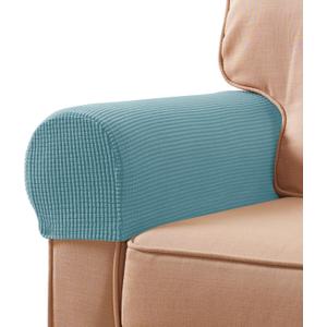 SUBRTEX Stretch Couch Arm Covers Set of 2, Checkered Sofa Arm Slipcovers, Anti-Slip Armrest Covers for Recliner and Armchairs, Pet Proof, High Stretchy, Hook & Loop Tape, Steel Blue