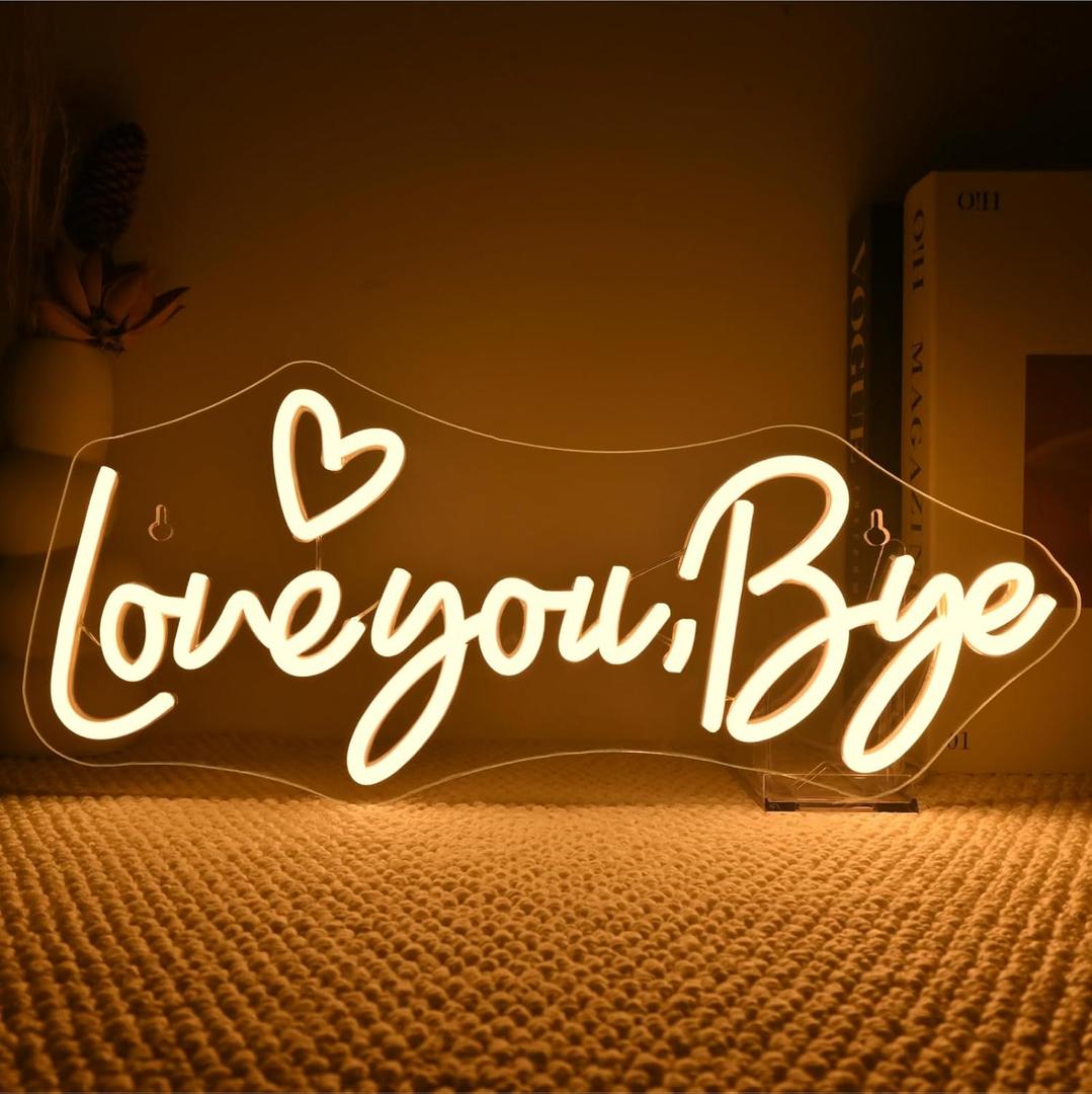 Love You Bye Neon Sign Above Door Led Light Neon Signs For Wall Decor Warm White Entryway Hallway Neon Light Graduation Bedroom Home Wedding Party Bar Modern Decoration Birthday Gift