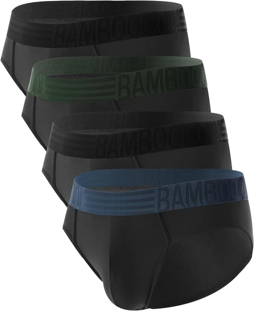 BAMBOO COOL Men's Tagless Briefs Coverd Waistband Comfort Soft Underwear with Contour Pouch Breathable Underpants, Multipacks (Medium, 4black)
