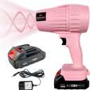Handheld Mini Cordless Leaf Blower, 21V Battery Cordless Small Leaf Blower for Lawn Care, Patio, Car Dryer, Blowing Leaves and Dust, Battery Powered 300 CFM 80 MPH, Tiny Pink Leaf Blowers