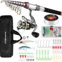Fishing Rod Reel Combo Full Kit Telescopic Fishing Pole Set Spinning Reel Line Lures Hooks and Fishing Carrier Bag Saltwater Freshwater Fishing Gear for Kids Adults Professional