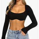Navneet Women Long Sleeve Crop Tops Sexy Going Out Top Ribbed Corset Tops Square Neck Club Party Fall Tee Shirts.Size XS.
