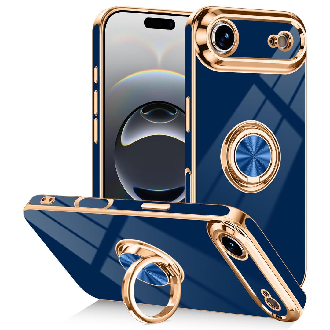 Tnarru Designed for iPhone Air Case with Ring Stand, 360° Rotatable Holder Support Magnetic Car Mount Soft TPU Plating with Full-Covered Lens Protection Phone Case for iPhone Air Blue