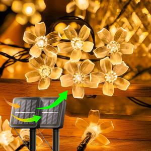 Solar Flower String Lights,2PACK 50 LED Solar Fairy Light Outdoor Waterproof,Cherry Blossoms String Lights for Fence Patio Yard Christmas Tree,Lawn,Patio,Garden Decoration(Warm White)