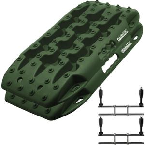 ALL-TOP Short Recovery Traction Boards, Off Road Bendable Tire Friction Tracks for Sand Mud Snow, 2PCS & Mounting Kit (3rd Gen, Army Green)
